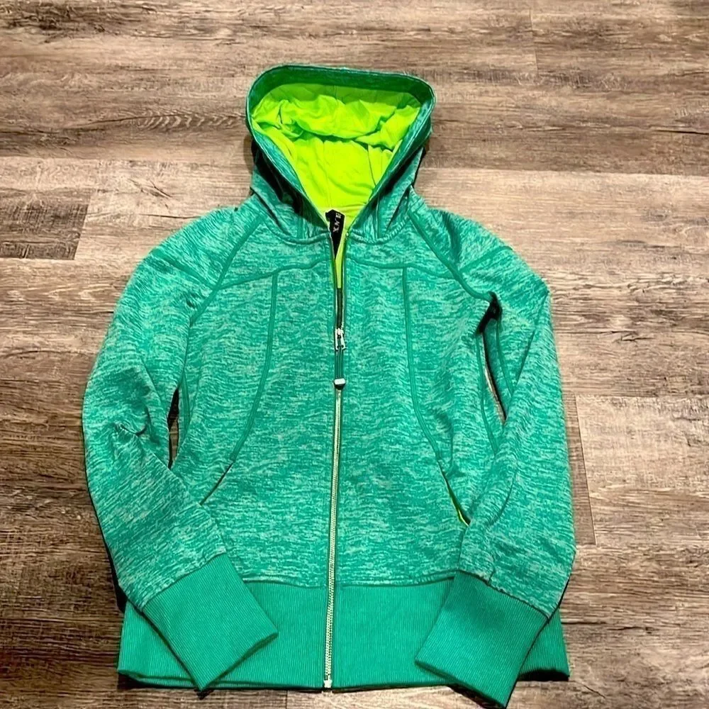 Dick’s LJ Black - low waist zip up workout jacket with hood teal and lime - S